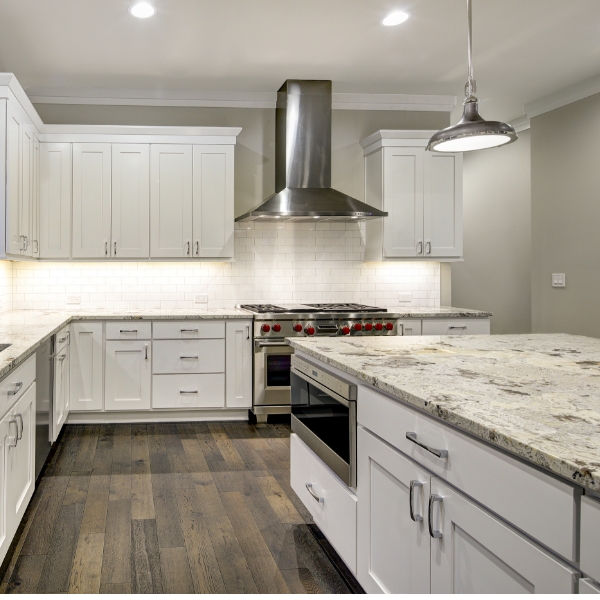 Kitchen and island with granite countertops